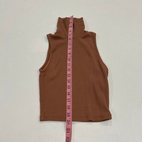 ZARA Ribbed Sleeveless Turtleneck Top S | Brown Mock Neck Tank | Minimalist Basi - Picture 5 of 6